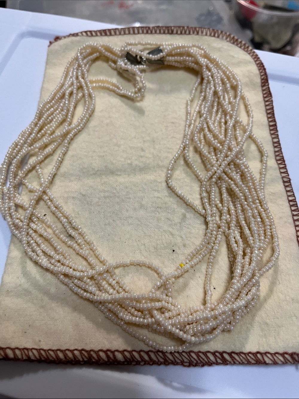 Vintage Cream Multi-Strand Seed Bead Necklace